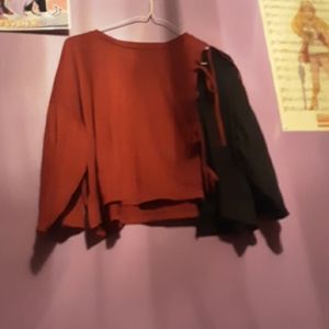 Half Red and Black tied shirt.